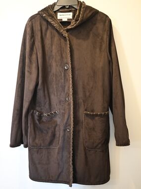 Brown Faux-Suede Fleece Lined Hooded Coat Cloak Cape Renaissance faire LARP M